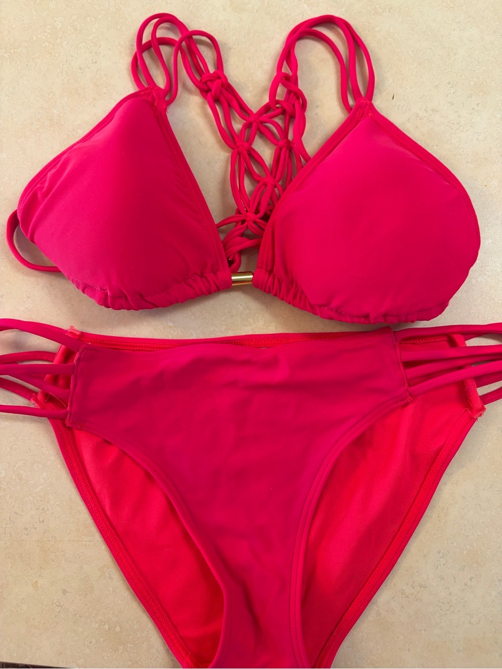 Abercrombie Bright Red Strappy Women's Bikini Set - Macramé Back